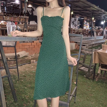 Woman Dress A-line Ruffled Collar Spaghetti Straps Sexy Dresses French Style Vintage Polka Dot Dress For Beach 2020 Summer 
Woman Dress A-line Ruffled Collar Spaghetti Straps Sexy Dresses French Style Vintage Polka Dot Dress For Beach 2020 Summer