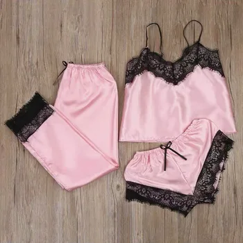 2020 Women 3pc Lingeries Set Satin Pajamas Set Sexy Lingerie Camisole Bow Pants Pajamas Nightwear Pizama Damska Pyjama Femme
2020 Women 3pc Lingeries Set Satin Pajamas Set Sexy Lingerie Camisole Bow Pants Pajamas Nightwear Pizama Damska Pyjama Femme