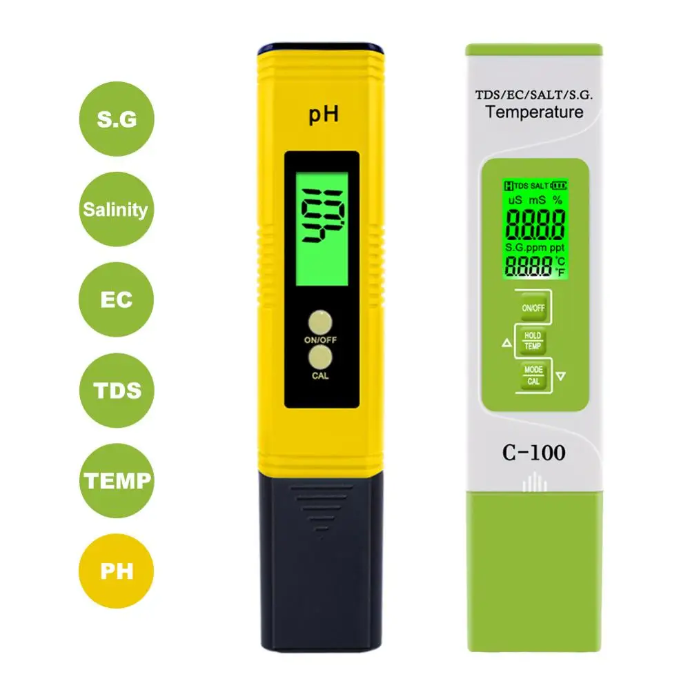 Yieryi Портативный рН-метр C-100 5 в 1 TDS/EC/соленость/S.G./температура воды тестовые