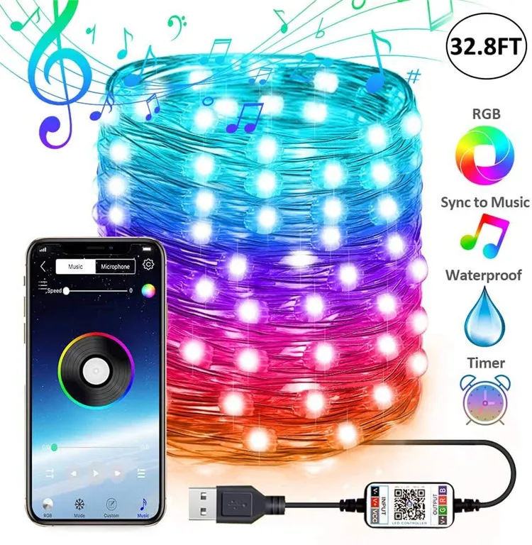 Programmable Christmas Smart Lights Bluetooth Copper Wire Music RGB Light String with APP Control USB Plug Curtain Decorations
Programmable Christmas Smart Lights Bluetooth Copper Wire Music RGB Light String with APP Control USB Plug Curtain Decorations