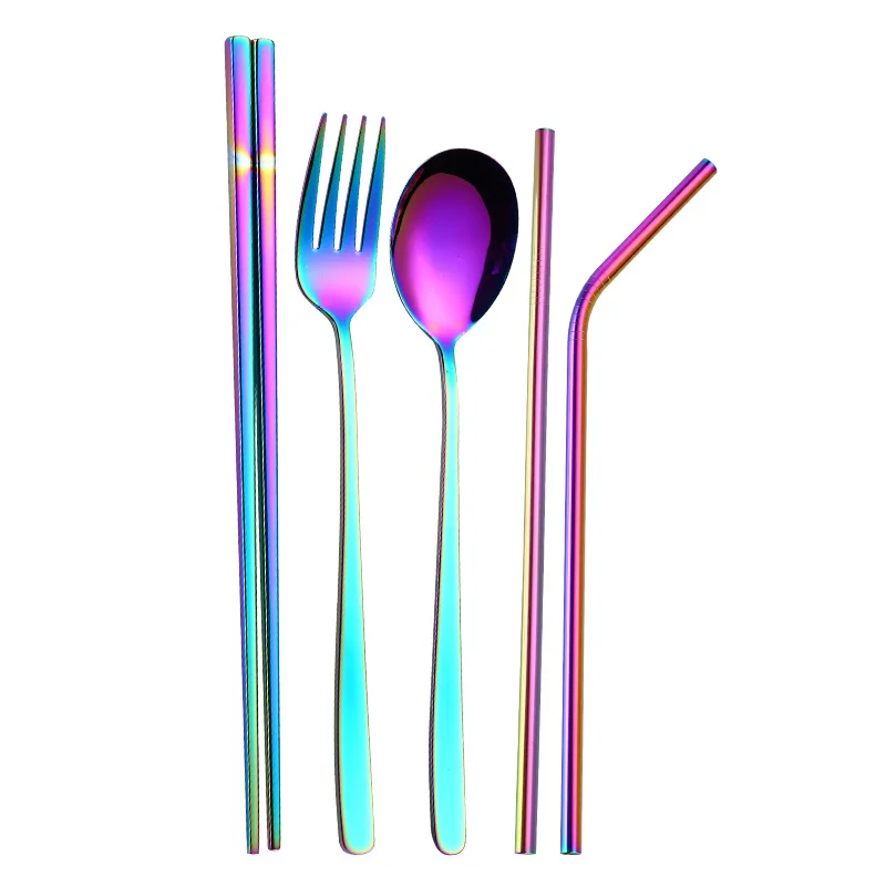 Creative Titanium Plated Tableware Set of 5 Color 304 Stainless Steel Spoon Cutlery Set Straw Combination Christmas Gifts
Creative Titanium Plated Tableware Set of 5 Color 304 Stainless Steel Spoon Cutlery Set Straw Combination Christmas Gifts