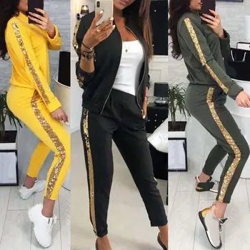 2Pcs Women Jogging Suit Sequins Patchwork Tracksuits Sweatshirt Coat Pants Set Nylon Polyester Spandex Sequins Zip Up Tracksuit
2Pcs Women Jogging Suit Sequins Patchwork Tracksuits Sweatshirt Coat Pants Set Nylon Polyester Spandex Sequins Zip Up Tracksuit