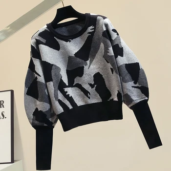 Short Sweater Ladies Lantern Sleeve Patched-Color Women's Sweaters New Winter Knitted Thick Sweaters Jumper Femme Outwears
Short Sweater Ladies Lantern Sleeve Patched-Color Women's Sweaters New Winter Knitted Thick Sweaters Jumper Femme Outwears