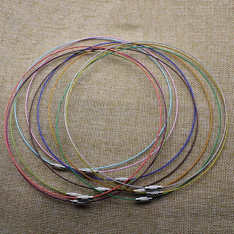 

10pc/lot 1mm Stainless Steel Wire Choker Necklace Cord Rope with Brass Screw Clasp for DIY Jewelry Craft Making 45cm/18inch Z952