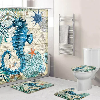 4-pieces Bathroom Accessories 180X180cm Shower Curtain Toilet Cover Mat Underwater World Seahorse Pattern
4-pieces Bathroom Accessories 180X180cm Shower Curtain Toilet Cover Mat Underwater World Seahorse Pattern