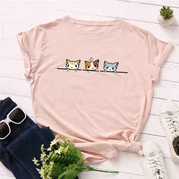 Plus Size S-5XL Lovely Cat Print T-shirt Women Shirts 100%Cotton O Neck Short Sleeve Tees Summer Women T Shirt Pink TShirt
Plus Size S-5XL Lovely Cat Print T-shirt Women Shirts 100%Cotton O Neck Short Sleeve Tees Summer Women T Shirt Pink TShirt