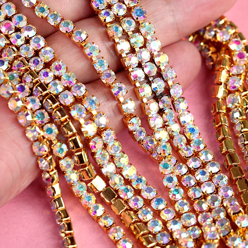 SS6-2mm-10-Yard-Row-Crystal-AB-Close-Rhinestones-Cup-Chain-With-Gold-Base-Rhinestones-Trimming (2)