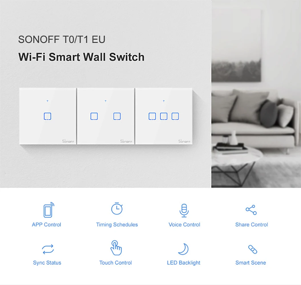 Sonoff T1 ue Smart Wifi mur interrupteur tactile 1 Gang 2 Gang tactile/WiFi/433 RF/APP télécommande contrôleur de maison intelligente travailler avec Alexa Sonoff T1 ue Smart Wifi mur interrupteur tactile 1 Gang 2 Gang tactile/WiFi/433 RF/APP télécommande contrôleur de maison intelligente travailler avec Alexa