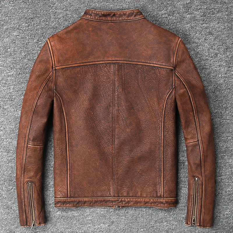 men's vintage cow stand collar wash do old leather coat men brown color simple style biker jacket for male
men's vintage cow stand collar wash do old leather coat men brown color simple style biker jacket for male