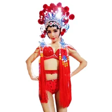 Opera Costumes Personality Bikini Sets Rhinestones Pearl Headwear Tassel Dance Show Wear Uniform Costumes Women Stage Outfit
Opera Costumes Personality Bikini Sets Rhinestones Pearl Headwear Tassel Dance Show Wear Uniform Costumes Women Stage Outfit