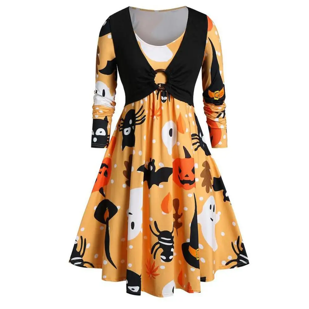 Womens Dresses Long Sleeve O Neck Halloween Printed Vintage Fashion Knotted Ball Gown Ladies Dress robe longue femme #2F
Womens Dresses Long Sleeve O Neck Halloween Printed Vintage Fashion Knotted Ball Gown Ladies Dress robe longue femme #2F