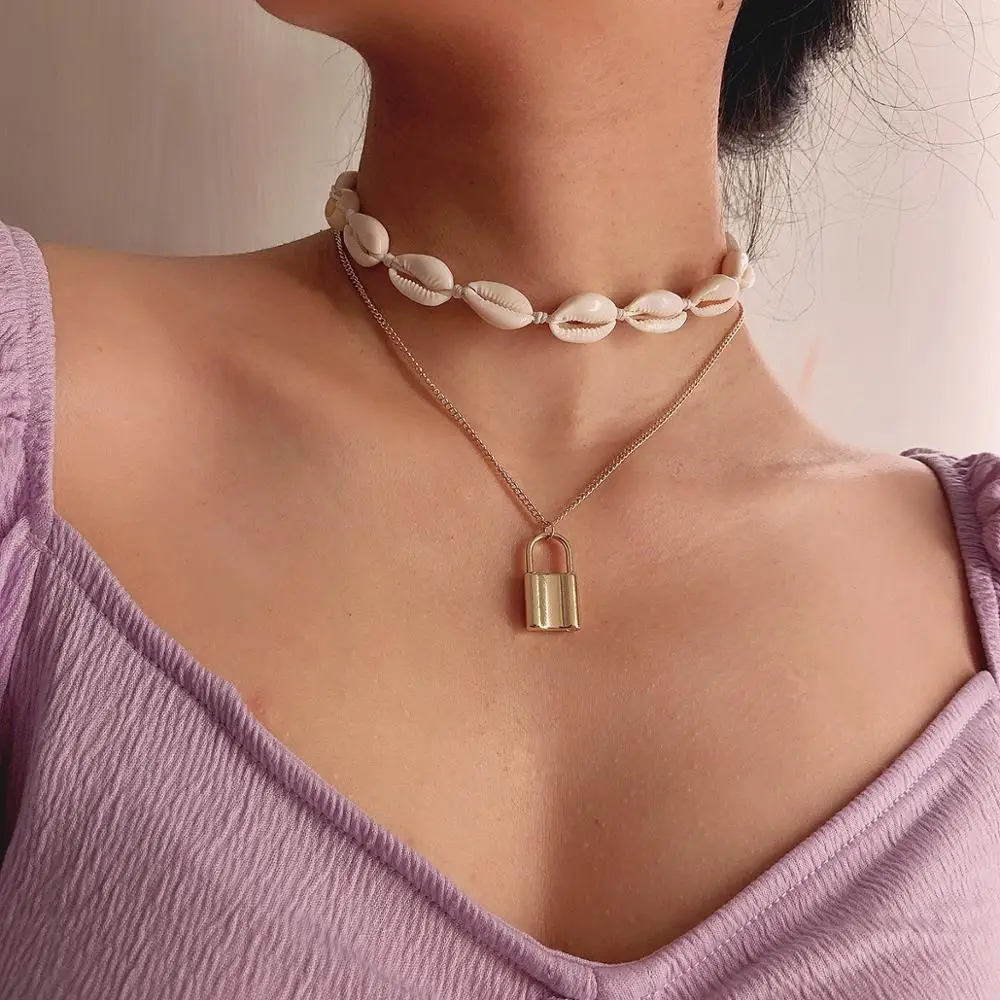 Boho Conch Shell Seashell Chain Necklace Beach Multi Layer Gold Color Lock Padlock Pendant Choker Necklace Charm Women Jewelry
Boho Conch Shell Seashell Chain Necklace Beach Multi Layer Gold Color Lock Padlock Pendant Choker Necklace Charm Women Jewelry