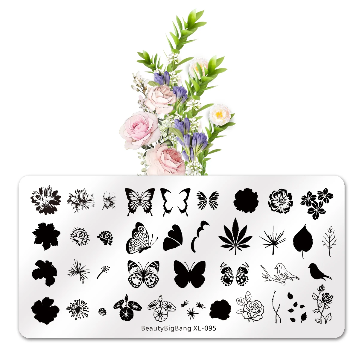 BeautyBigBang Stamping Plates Nail Flower Butterfly Bird Nature Theme Image Stainless Steel Stencil Art Template | Красота и здоровье
