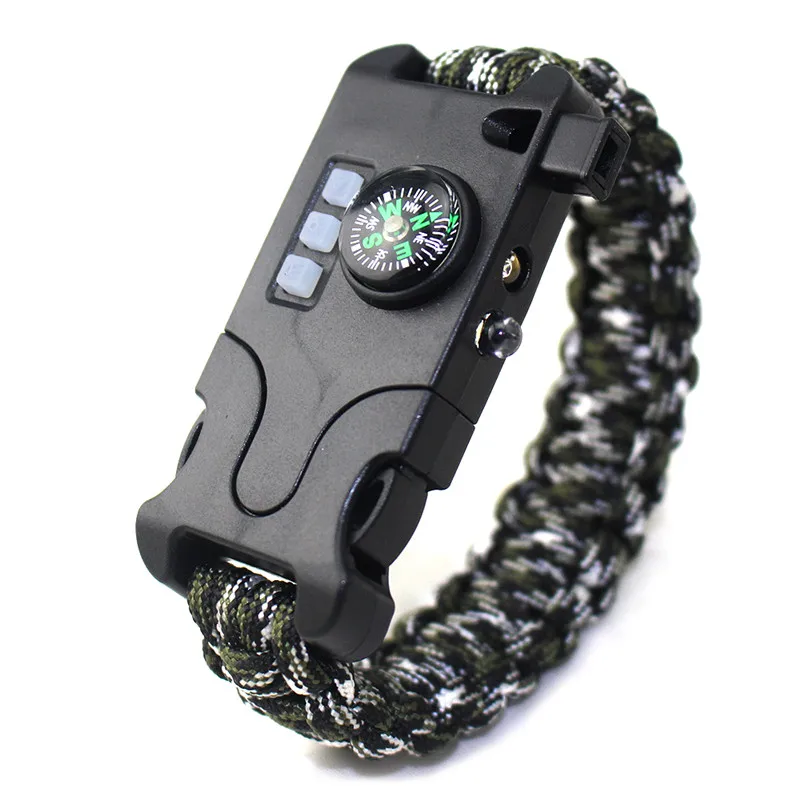 

Outdoor Multifunctional Survival Laser Flashlight Paracord Bracelet 7 in 1 Hand-woven Infrared Equipment survive Tools