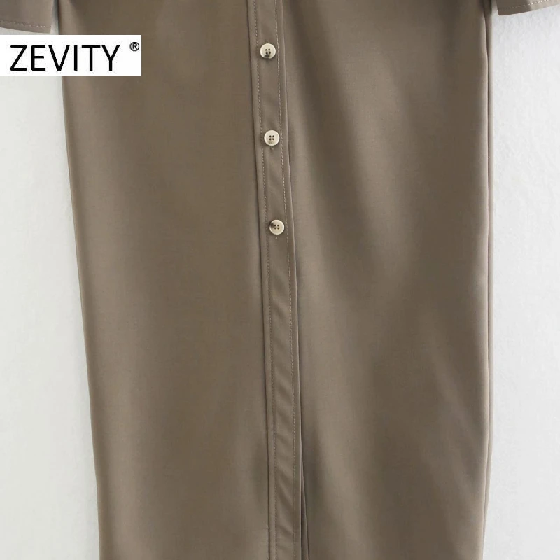 ZEVITY women fashion solid pleats shirt dress office ladies long sleeve single breasted vestido chic casual slim dresses DS4468