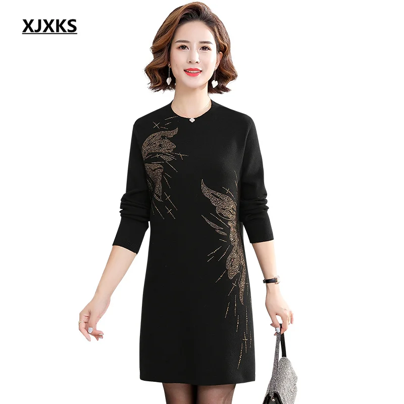 XJXKS Exquisite diamond women long sweater 2022 autumn winter new high-quality wool knitted dress women pullover
XJXKS Exquisite diamond women long sweater 2022 autumn winter new high-quality wool knitted dress women pullover