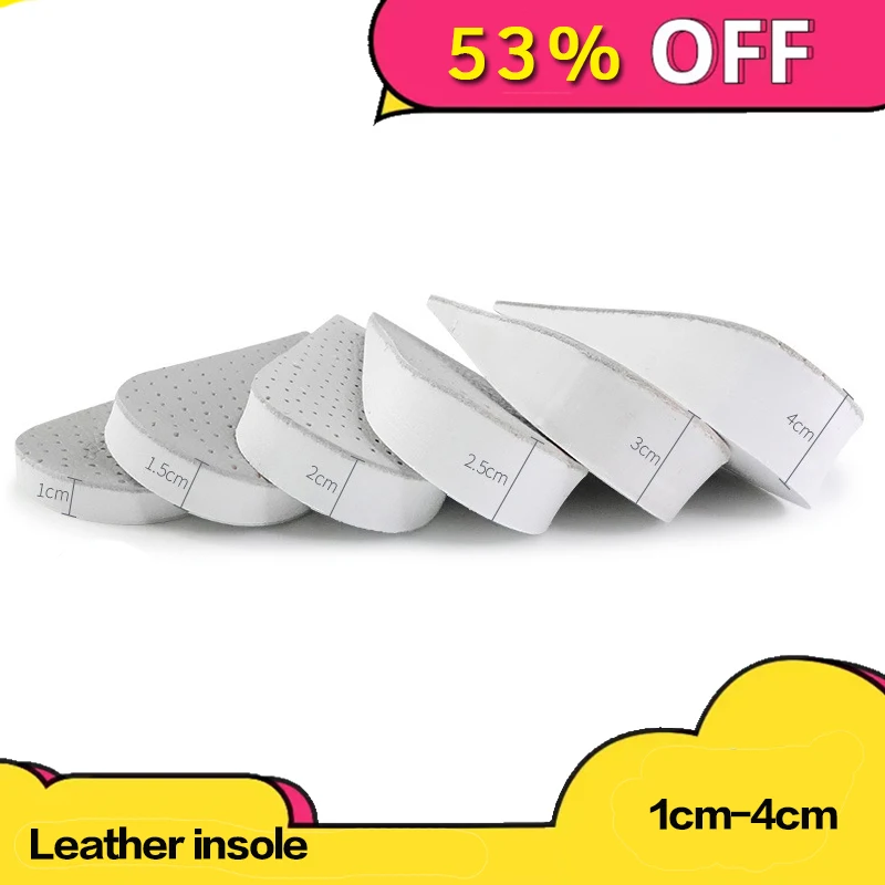 

Half Height Increase Elevator Shoes Insoles for Men up 15 to 40 mm Pigskin Insole Inserts foot care pads Leather material