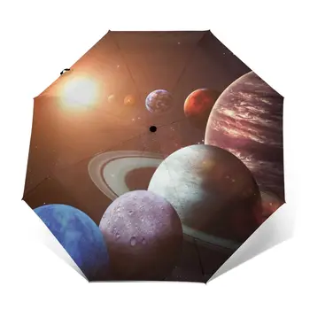 Wind Resistant Fully-Automatic Umbrella Solar System And Space Objects Rain 3 Folding Parasol Travel Car Umbrella