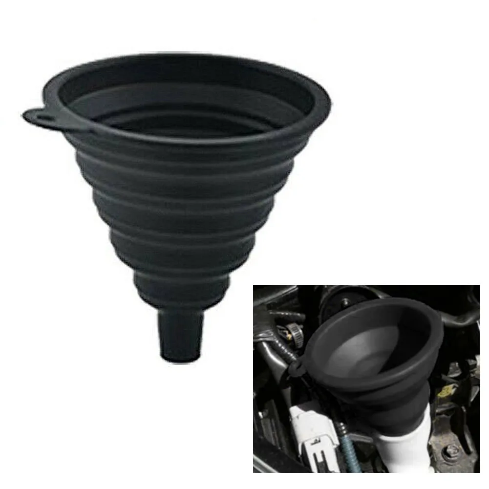 

Universal Collapsible Silicone Car Funnel Auto Funnel Oil Fuel Gasoline Petrol Diesel Fluid Change Fill Black Silicone 7.5cmX8cm