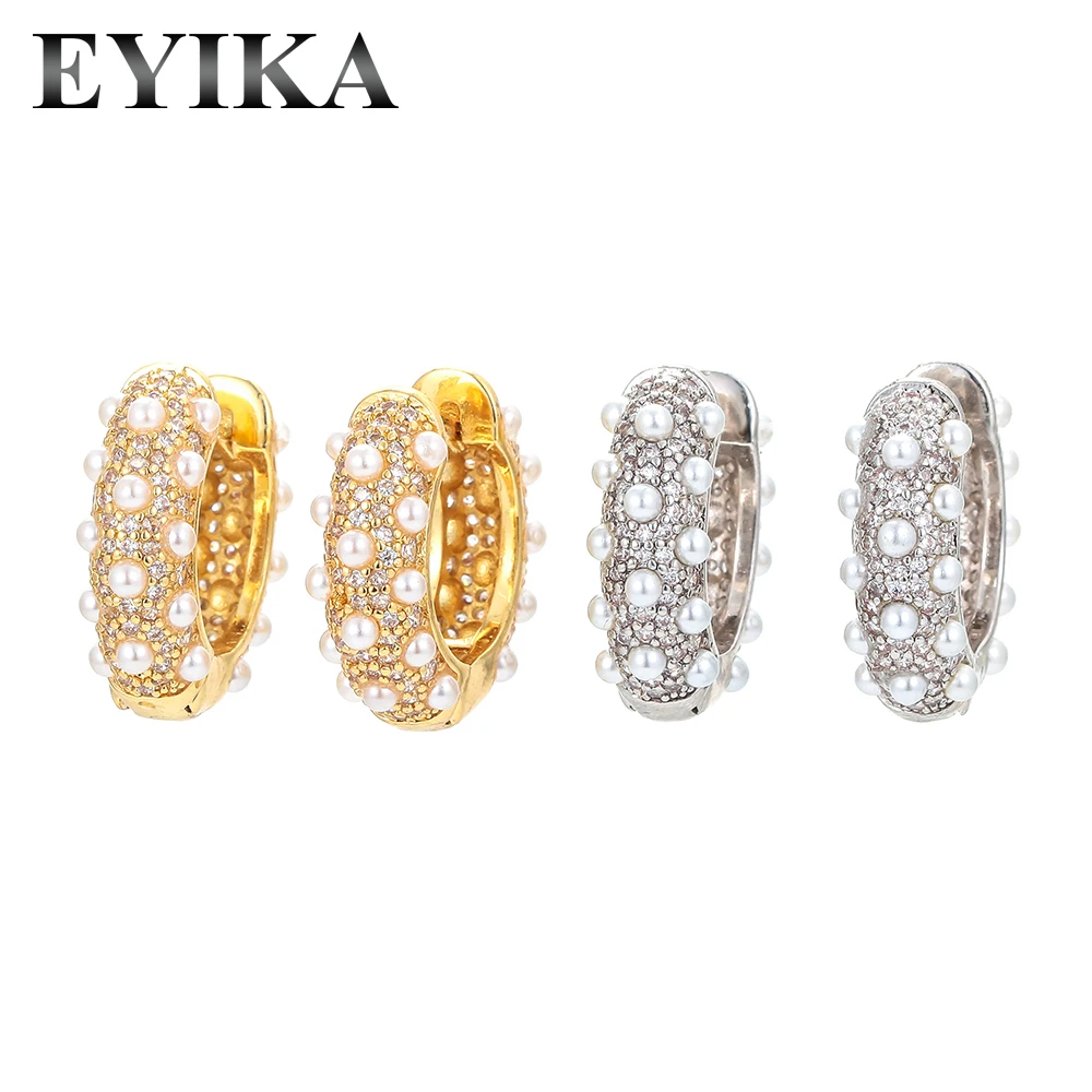 EYIKA Luxury Small Simulated Pearl Zircon Hoop Earrings for Women Gold Silver Color Wide Huggie Earring Fashion CZ Jewelry Gift
EYIKA Luxury Small Simulated Pearl Zircon Hoop Earrings for Women Gold Silver Color Wide Huggie Earring Fashion CZ Jewelry Gift
