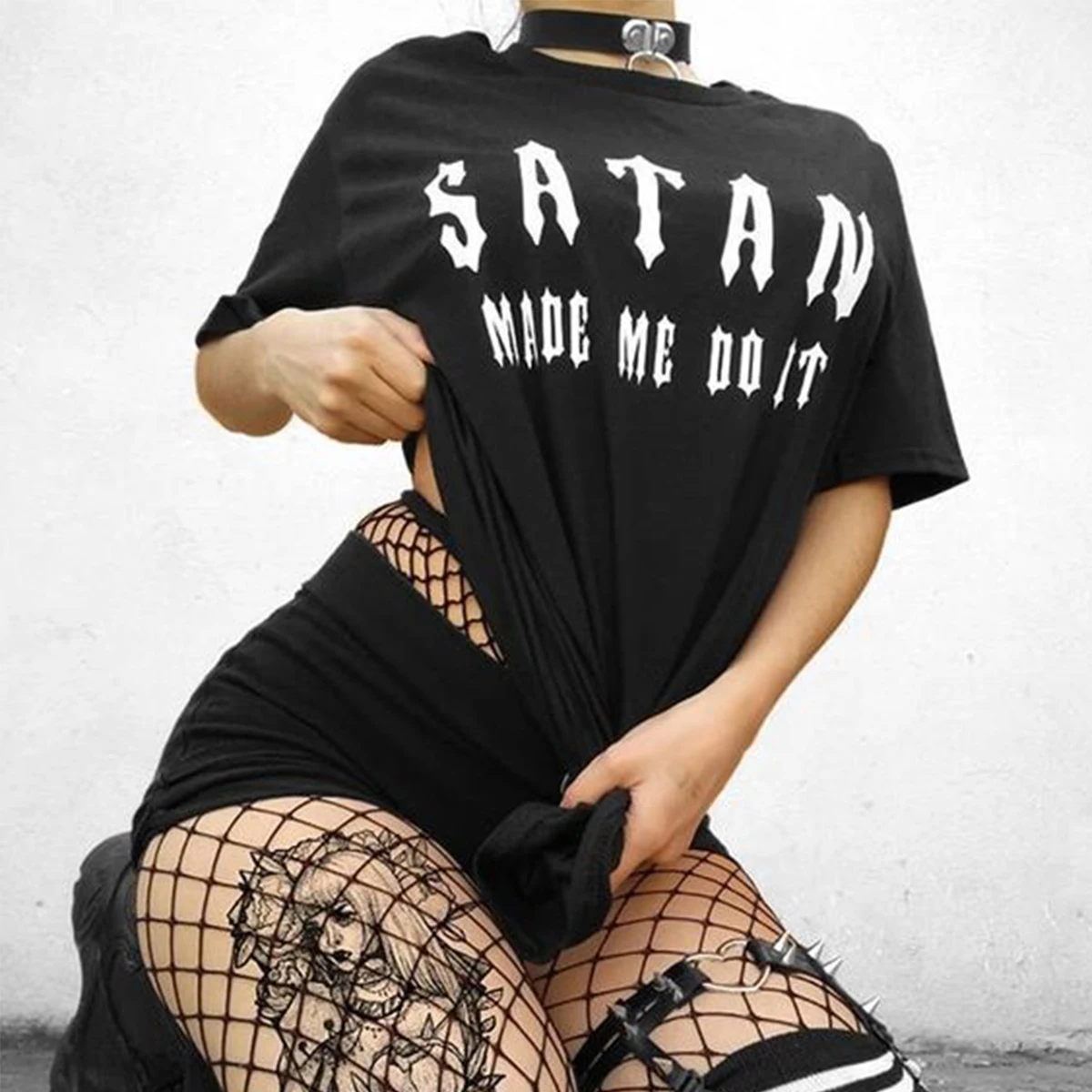 Футболка Satan Made Me Do It с алфавитом в стиле хип хоп панк готика Harajuku повседневная