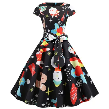 Women Winter Christmas Dress Elegant Short Sleeve Print Vintage Party Dress Robe Femme Swing Pinup Casual Black Midi Dresses
Women Winter Christmas Dress Elegant Short Sleeve Print Vintage Party Dress Robe Femme Swing Pinup Casual Black Midi Dresses