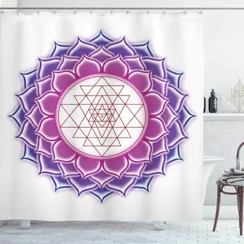 Lotus Shower Curtain, Geometry Yantra Mandala with Triangle Yoga Illustration, Cloth Fabric Bathroom Decor Set with Hooks
Lotus Shower Curtain, Geometry Yantra Mandala with Triangle Yoga Illustration, Cloth Fabric Bathroom Decor Set with Hooks