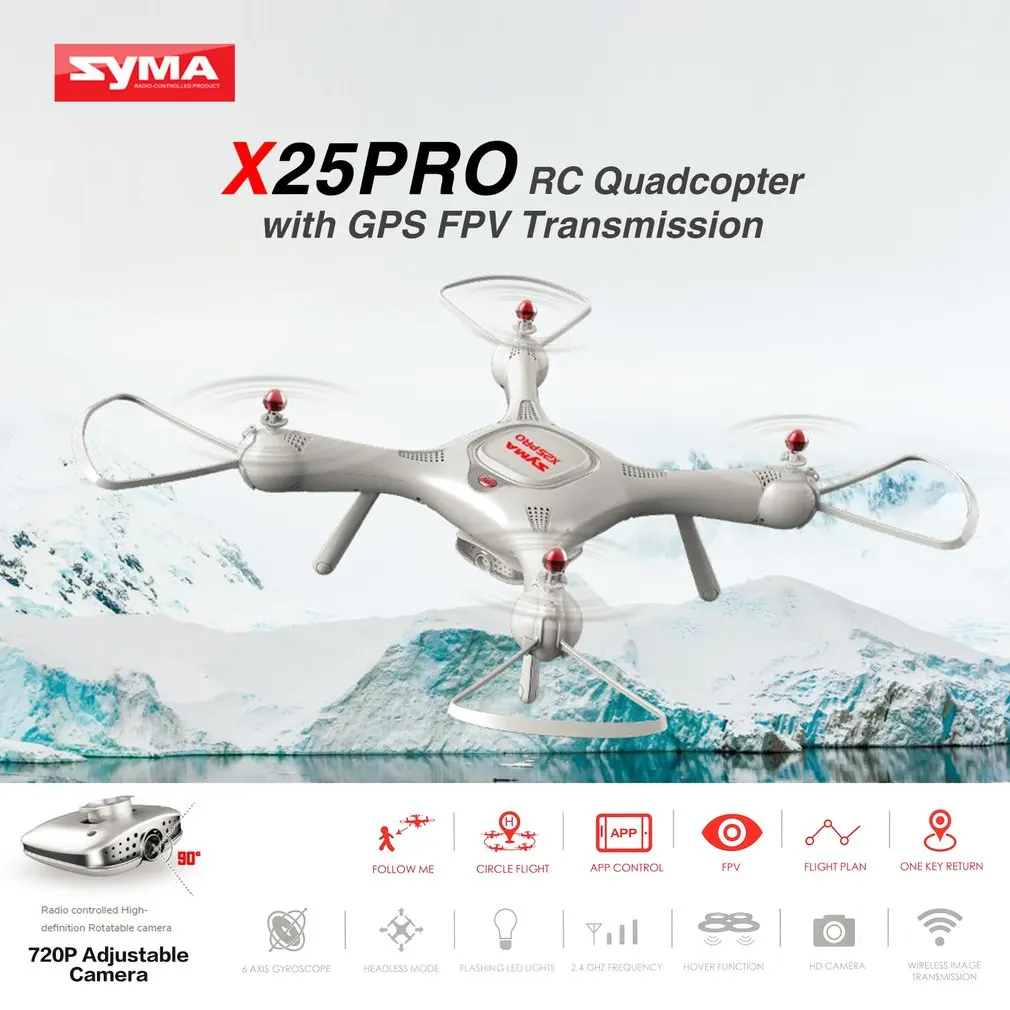 Syma X25PRO 2.4G GPS Positioning FPV RC Drone Quadcopter with 720P HD Wifi Adjustable Camera Altitude Hold Follow Me Gift RC Toy
Syma X25PRO 2.4G GPS Positioning FPV RC Drone Quadcopter with 720P HD Wifi Adjustable Camera Altitude Hold Follow Me Gift RC Toy