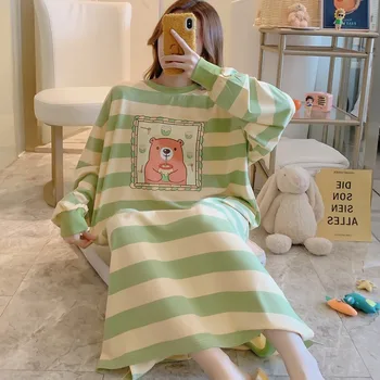 Casual Striped 100% Cotton Long Sleeve Nightgowns for Women Loose Cartoon Sleepwear Night Dress Loungewear Nightdress Home Dress
Casual Striped 100% Cotton Long Sleeve Nightgowns for Women Loose Cartoon Sleepwear Night Dress Loungewear Nightdress Home Dress