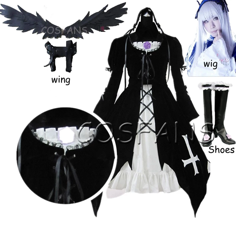 

Anime Rozen Maiden Cosplay Costume Suigintou Mercury Lampe Cosplay Costumes Velvet Dress Full set Hallowee wig shoes wings