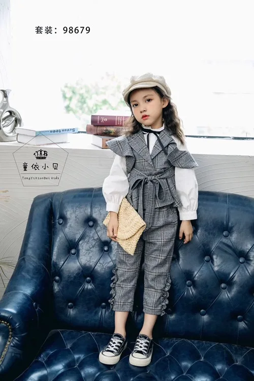 Children's Wear Fall 2019 New Girl's Chequer Stitching Fake Two Shirts with Fashion Lace Pants Suit Tide 
Children's Wear Fall 2019 New Girl's Chequer Stitching Fake Two Shirts with Fashion Lace Pants Suit Tide