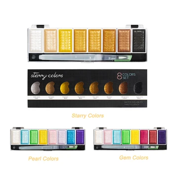 Premium 5/8 Colors Metallic Gold Pigment Paint Set Solid Water Color with Waterbrush for Painting Watercolors paint Art Supplies
Premium 5/8 Colors Metallic Gold Pigment Paint Set Solid Water Color with Waterbrush for Painting Watercolors paint Art Supplies