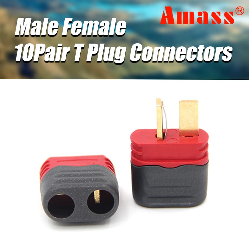 

New Arrival Amass 10 Pairs Sheathed T Plug Connectors Dean Style with Protection Cover for RC Battery ESC Motor Controller