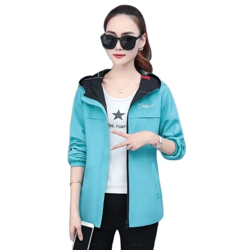 

Wear On Both Sides Student Women's Coat Short Slim Spring Autumn New 2022 Casual Printing Hooded Fashion Female Jacket