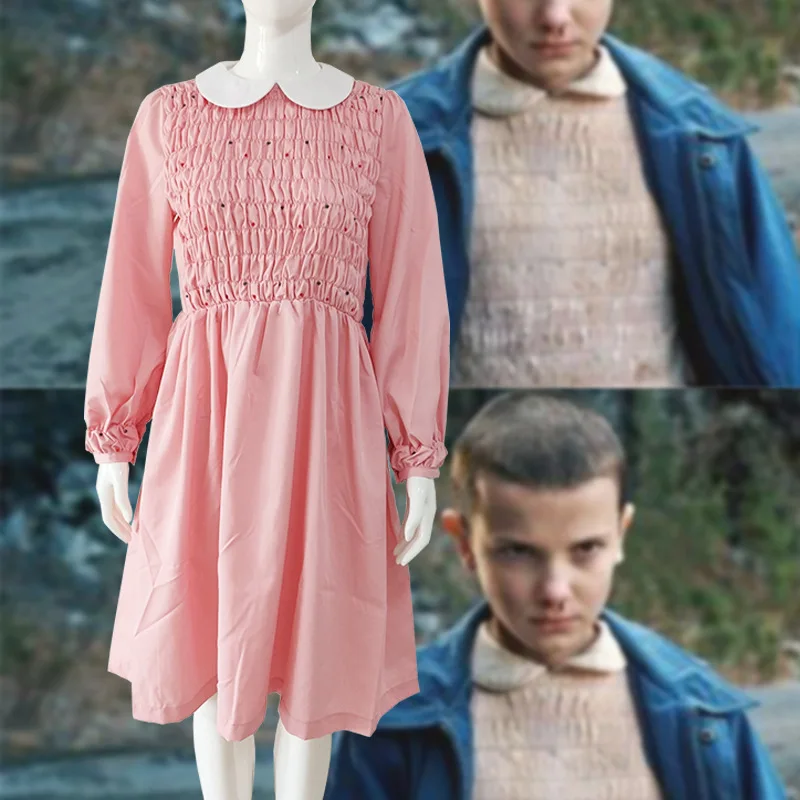 

Stranger Things Season 3 Costume Eleven Cosplay Fancy Dress EL Pink Long Sleeve Dress Women Girl Halloween Carnival Party Outfit
