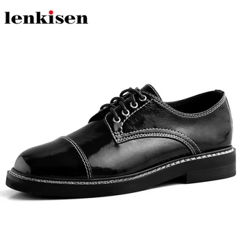 Lenkisen 2020 vintage genuine leather solid leisure shoes square toe low heels lace up deep mouth sewing young fashion pumps L16
Lenkisen 2020 vintage genuine leather solid leisure shoes square toe low heels lace up deep mouth sewing young fashion pumps L16