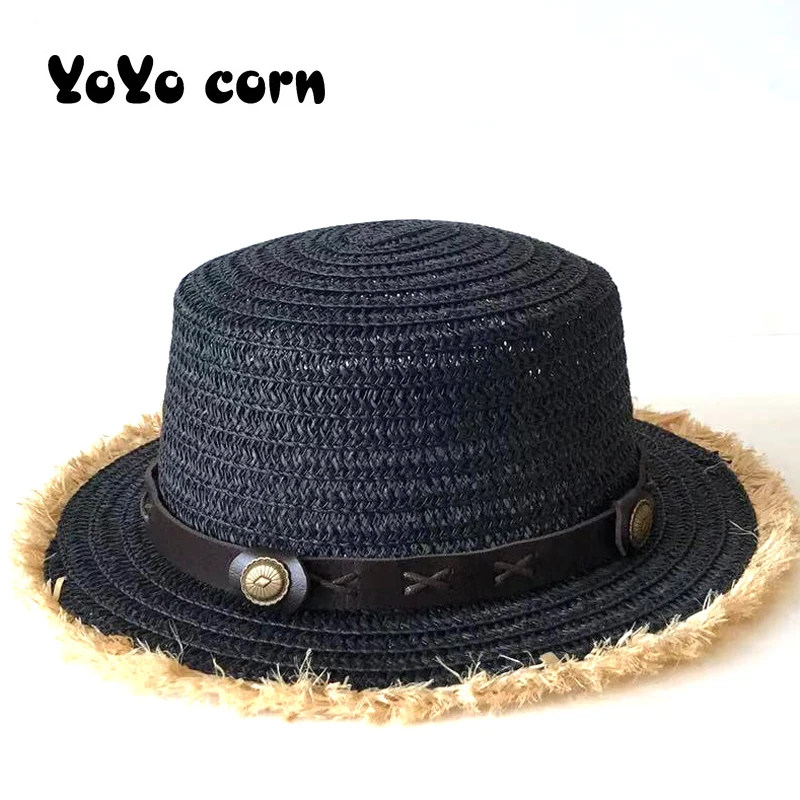 

YOYOCORN Paille Summer Lady Sun Hats Boater Wheat Panama Beach cap Chapeu Feminino Caps Raffia belt Women Wide Brim Straw Hat