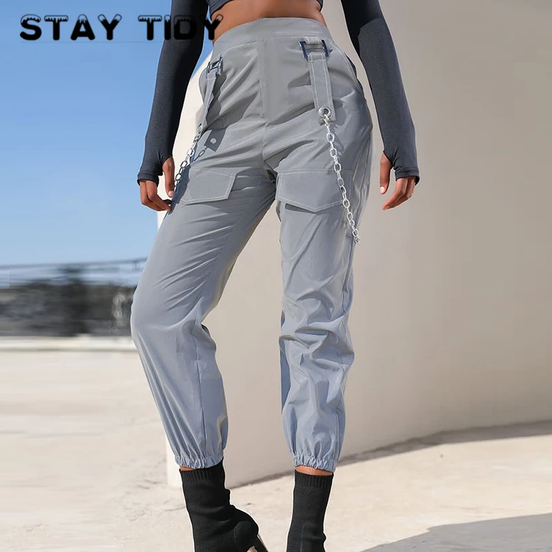 STAY TIDY Reflective Chains Patchwork Cargo Pants 2019 Autumn Winter Women Sweatpants Joggers Streetwear Club Outfits Trousers
STAY TIDY Reflective Chains Patchwork Cargo Pants 2019 Autumn Winter Women Sweatpants Joggers Streetwear Club Outfits Trousers