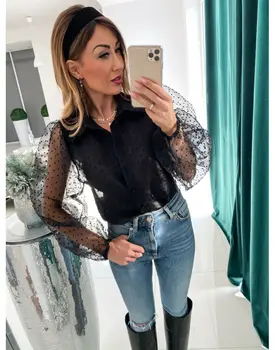 Women Fashion Lace Mesh Sheer See-through Long Sleeve Tops Shirts Lace Up Blouse 
Women Fashion Lace Mesh Sheer See-through Long Sleeve Tops Shirts Lace Up Blouse