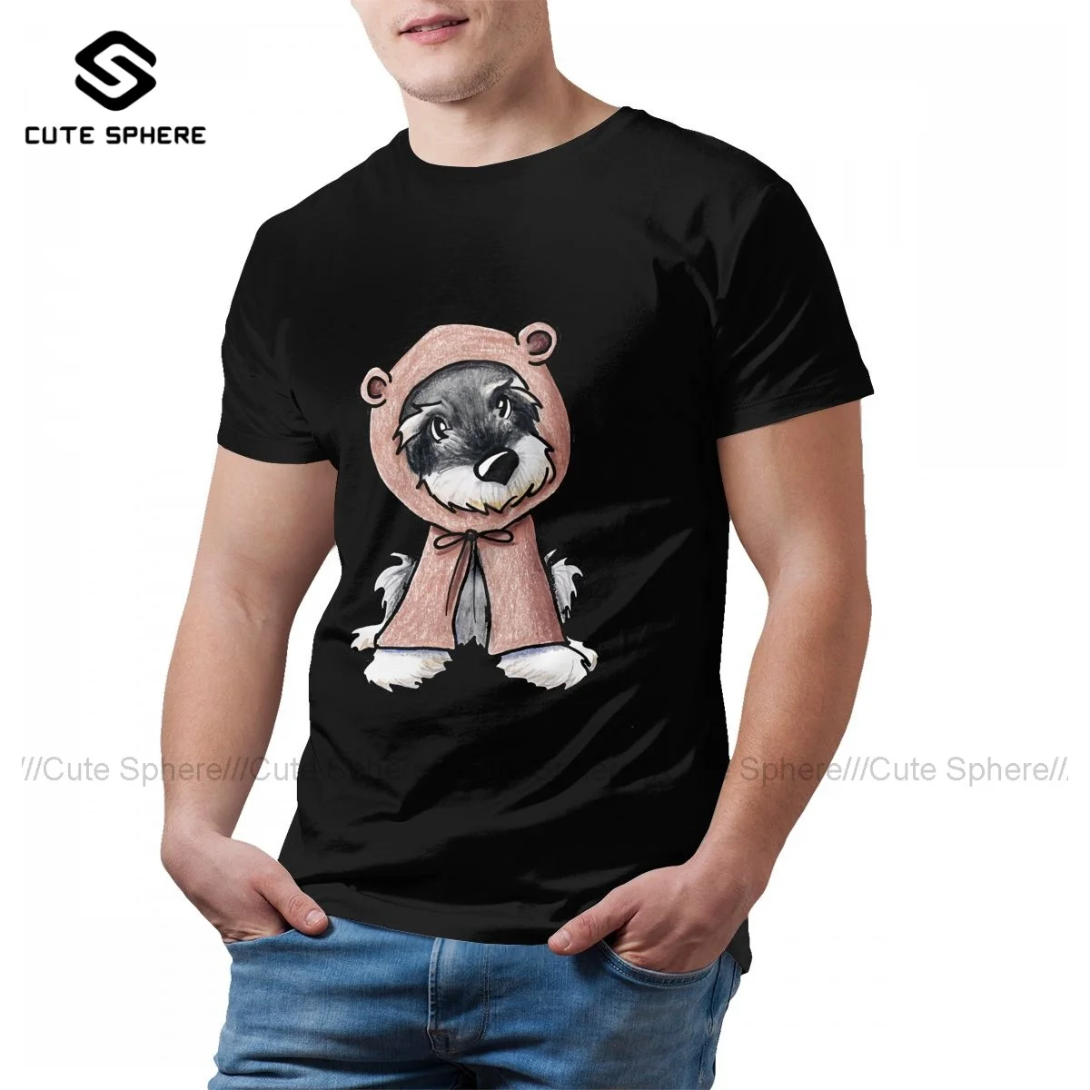 Футболка Schnauzer Мужская забавная футболка из 100 хлопка с принтом базовая короткими