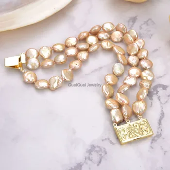GG Jewelry 3 Strands 10-13MM Natural Champagne Coin Pearl Bracelet 
GG Jewelry 3 Strands 10-13MM Natural Champagne Coin Pearl Bracelet