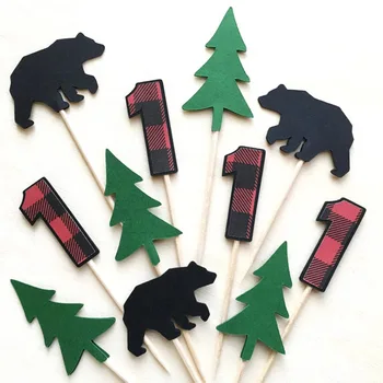 

Lumberjack Cupcake Toppers Woodland First Birthday Party Decor Buffalo Check ,Food Picks, Rustic, Party Supplies Set of 24