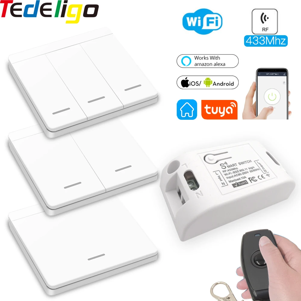 Tuya Smart Life WiFi AC 90-250V 10A controller 433MHz Push Switch remote control For home Lighting Work with google Amazon Alexa
Tuya Smart Life WiFi AC 90-250V 10A controller 433MHz Push Switch remote control For home Lighting Work with google Amazon Alexa