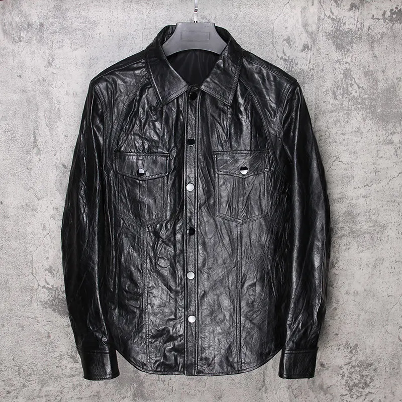 2020 Black Men Slim Fit Leahter Shirt Plus Size XXXL Genuine Thin Sheepskin Russian Spring Single Breasted Natural Shirt
2020 Black Men Slim Fit Leahter Shirt Plus Size XXXL Genuine Thin Sheepskin Russian Spring Single Breasted Natural Shirt