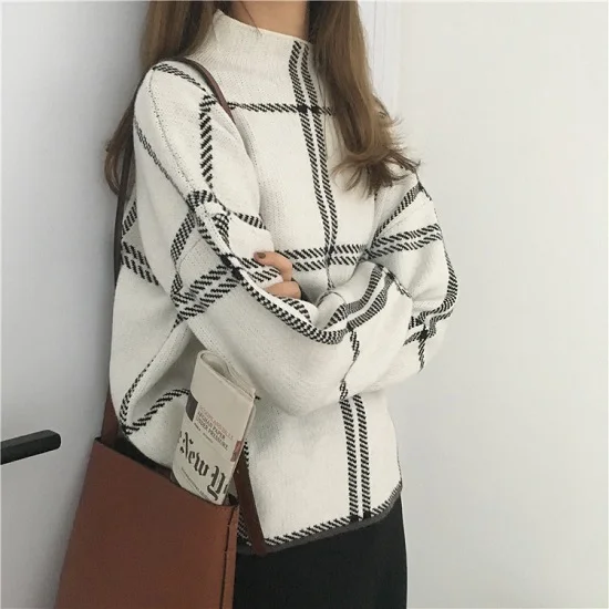 2019 Ins Winter New Women's Pullovers Sweater Fashion Plaid Turtleneck Loose Knit Full Sleeve Korean Casual Tops
2019 Ins Winter New Women's Pullovers Sweater Fashion Plaid Turtleneck Loose Knit Full Sleeve Korean Casual Tops