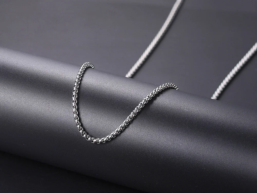 Hip Hop Necklaces For Men Women Gold Color Stainless Steel Necklace 3MM Square Pearl Chain Rapper Chain Personality Jewelry C021
