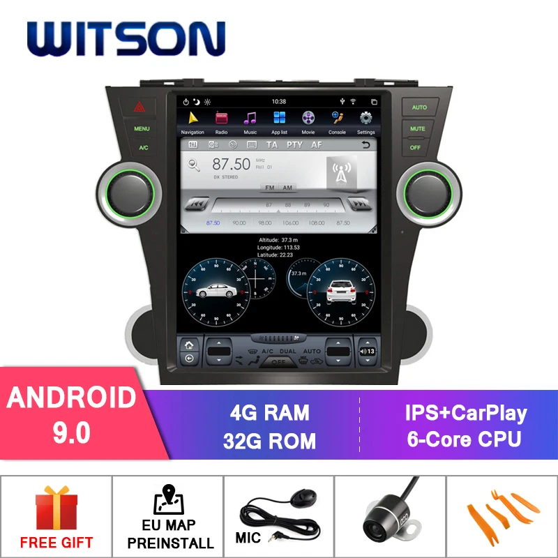 WITSON Android 9 0 TESLA STYLE для TOYOTA high Lander 2009-2012 4 ГБ 32 GPS навигация авто стерео вертикальный