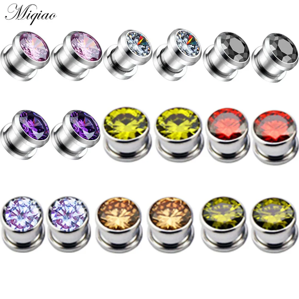 

Miqiao 2pcs Explosive New Product Stainless Steel Zircon Threaded Pulley Ear Expander Exquisite Human Body Piercing Jewelry
