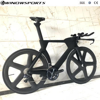 

Aero Complete bicycle TT bike Time Trial Triathlon carbon fiber with 5 Spoke wheels and R8060 Di2 22 speed Size 48/51/54/57cm