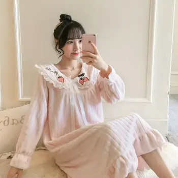 Thickened Strawberry Nightdress Women's Simple Nightgown Women Fashion Solid Color Princess Long Dress for Autumn and Winter 
Thickened Strawberry Nightdress Women's Simple Nightgown Women Fashion Solid Color Princess Long Dress for Autumn and Winter